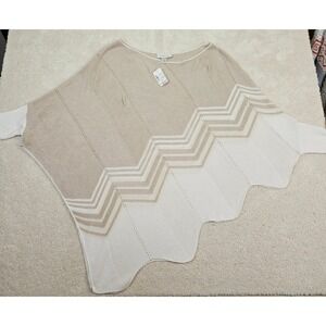 Christopher & Banks Women's‎ L/XL Beige White Chevron Knit Poncho Sweater Breezy